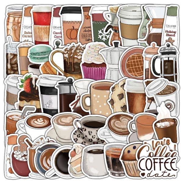 10/25/50pcs Coffee Drink Graffiti Stickers for DIY Scrapbook Suitcase Water Bottle Phone Laptop Guitar Car Skateboard