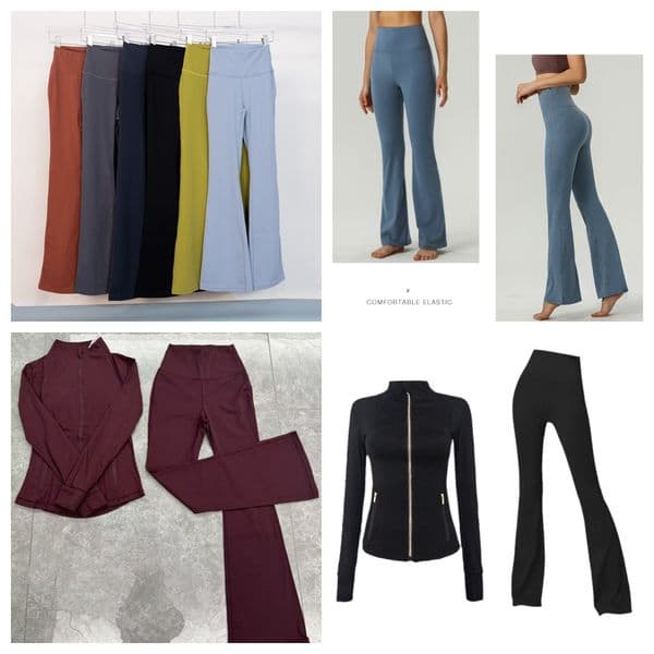 High waisted for casual nude and fiess quick drying flared pants long sleeved slim fit jacket elastic sports running yoga set