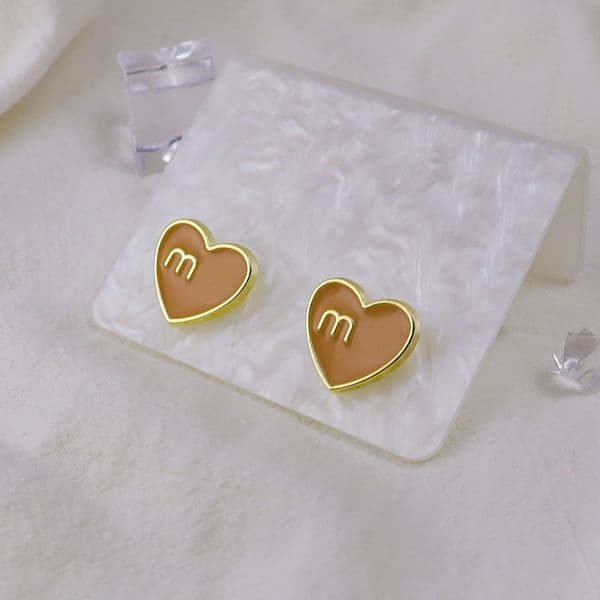 Adorable Heart Stud Earrings with Gold Tone with Turquoise Enamel Women Fashion Jewelry Cute Love Themed Accessory
