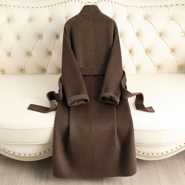 D3230 New autumn and winter double-faced cashmere coat, knee-length, lace-up, slim-fitting, high-end design woolen coat