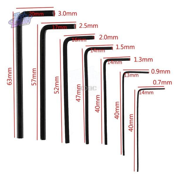 New 0.7MM-3MM 7Pcs 0.7/0.9/1.3/1.5/2/2.5/3mm Hexagon Allen Key Wrench Tools Set Hand RepairTools