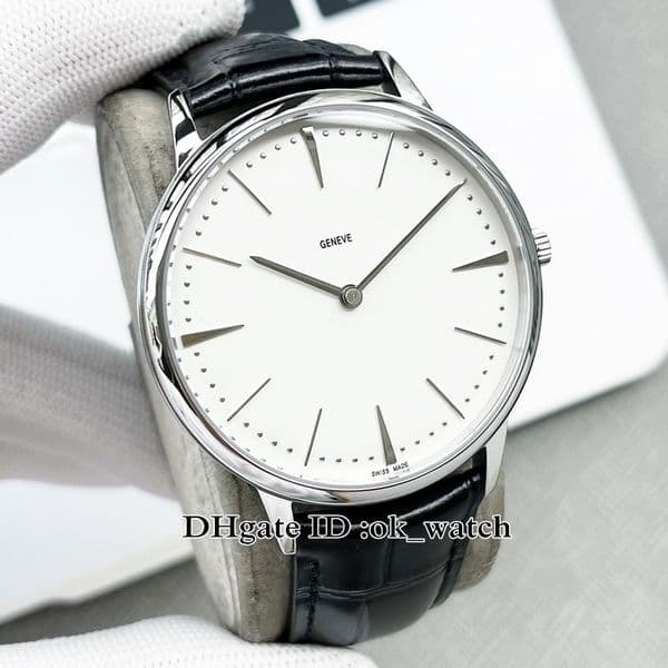 New Patrimony 40mm Miyota 8215 81180/000G-9117 Automatic Mens Watch White Dial Black Leather Strap Fashion Gents Wristwatches
