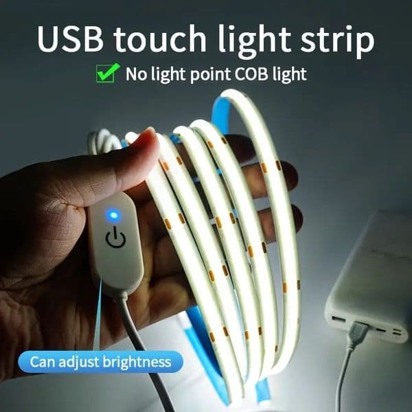 LED COB Light Strip Touch Dimmer Flexible Diode Tape 5V USB Linear Indoor Lighting Lamp Room DIY TV Mirror Backlight Wall Decor D2.0