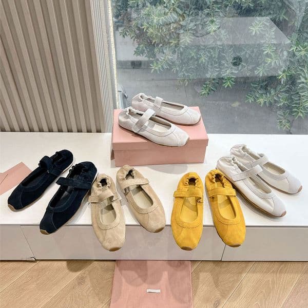 Top quality Round-toe Suede Mary Jane Ballet Flats shoes with strap loafers womens dress shoes Luxury designer shoes Flat heel sandal holiday Vacation shoes