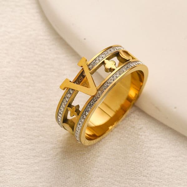 Brand Crystal Letter Ring Gold Plated Band Rings Fashion Luxury Rhinestone Ring for Womens Wedding Designer Jewelry Gifts