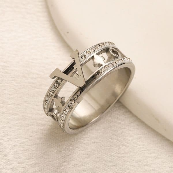 Band Rings for Mens Womens Gold Silver Plated Fashion Extravagant Letter Crystal Rhinestone Ring Designer Jewelry Gift