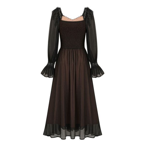 (178) Temperament dress High waist slim French flared long sleeve dress floral pattern V-neck long dress