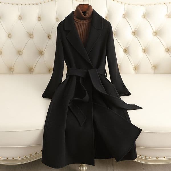 D4025 Double-faced wool coat for women, mid-length, 2024 autumn and winter new style, over-knee slimming wool