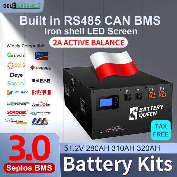 Ukraine Lifepo4 Battery 48V Stacked Battery Kits Case 280AH 310AH 320AH 3.0 Seplos BMS 2A Active Balancer Solar D eye G rowatt