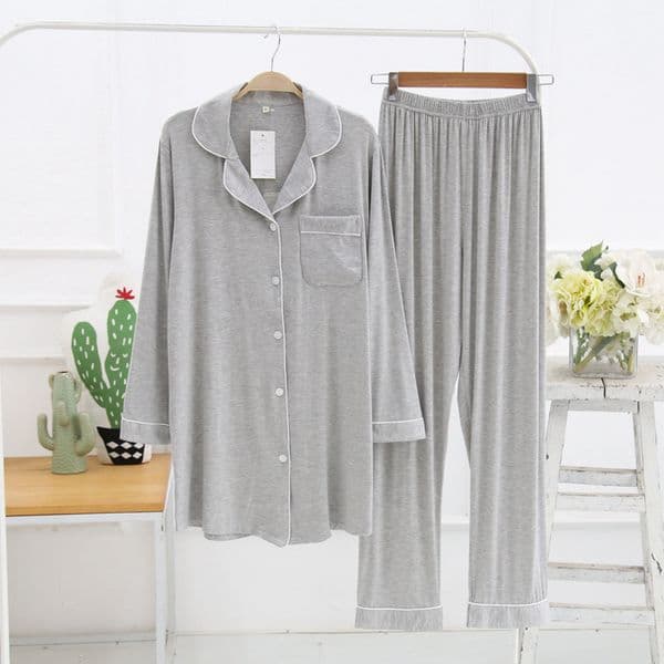 Z29-New sexy V-neck long-sleeved suit summer modal cardigan pajamas women plus size loose home clothes