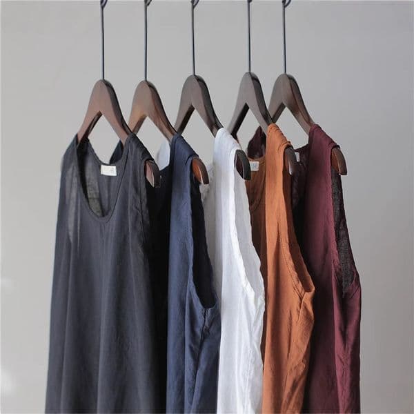 (452) Summer washed cotton loose and comfortable bottoming women's casual outer wear vest dress 5 colors