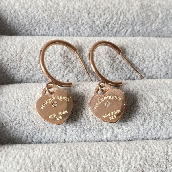 With Diamonds Luxury Designer Hoops Gold Plated Simple Heart Pendant Stainless Steel Fashion Earrings For Women Lady