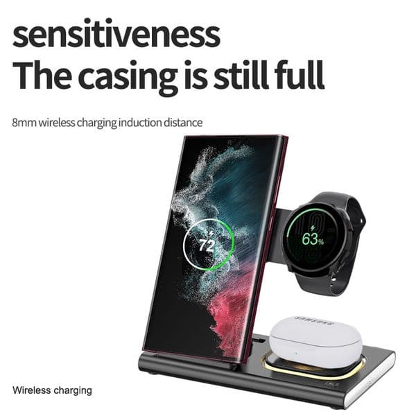 30W 3 in 1 LED Foldable Wireless Charger Stand For Samsung S24 S23 S22 Watch 6 5 4 2025 Active 1 2 Galaxy Buds Fast Charging Station