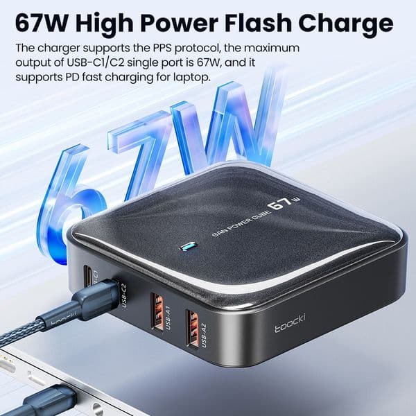 Toocki 2025 Charger Charging Station Multi Port 67W GaN USB Charger Desktop Type C PD QC Quick Charge For iPhone Book Pro Xiaomi
