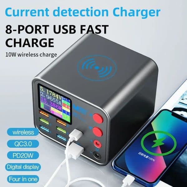 Dia No. 1 PD 8-Port LCD Multi-Function Fast Charger Wireless Charing Mobile 2025 Phone Current Data Line Detection Burn-in Repair