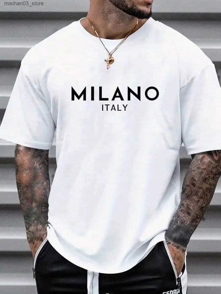 Men's T-Shirts Milano Men Cotton T-shirt Luxury Brand Fashion Big Size Top Casual Short Sleeve Streetwear Classic New Arrival Print Tee 4XL S2412313