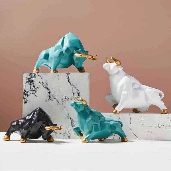 Nordic Style Sculpture Bull Animal Model Resin Figurines Modern Home Decoration Statue Office Living Room Desktop Decor Ornament