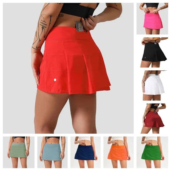 LM-207 Women Yoga Skirts Pace Rival Workout Ninth lingerie Zipper Pleated Tennis Golf Skirt Anti Exposure Fitness Short Skirt with Pocket