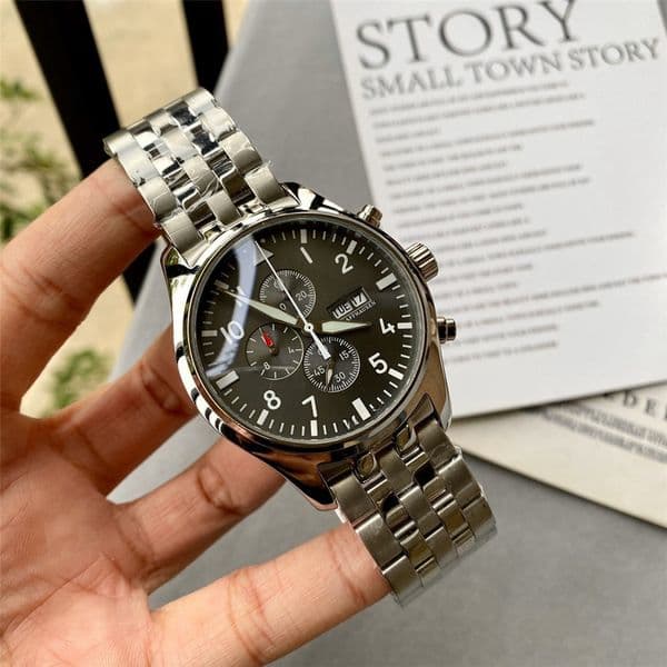 43mm Luxury Quartz Watch for MenPilot iws Series casual Fashion Men premium Automatic calendar Mechanical Watch Black leather strap ic010