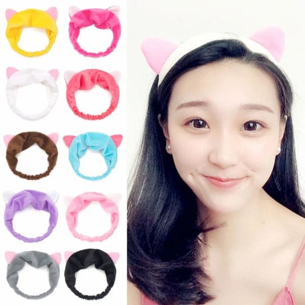 Minimalist Women Fleece Cat Ears Elastic Hairbands for Lady Girls Face Washing Dress Up Homestay Head Wears