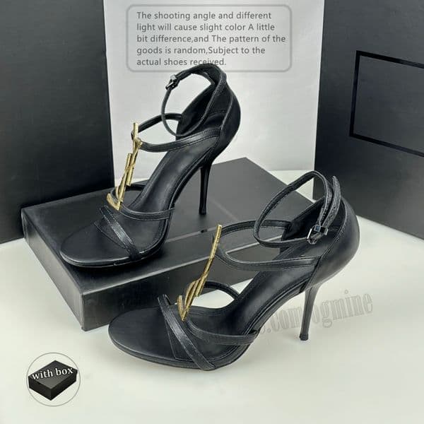 Luxury Women High Heel Sandals DressShoes stiletto letter Heeled Formal events Designer woman shoes Black Golden Gold Wedding opyum Bottoms with box Size 35-41