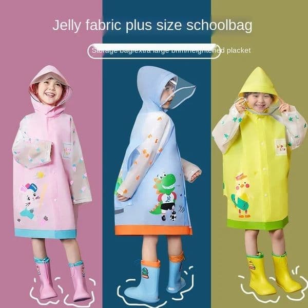Cute Kids Raincoat Children Windproof Poncho Boys Girls Rainwear Student Green Outdoor Waterproof Raincoats