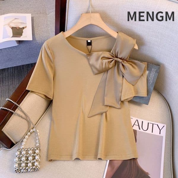 Fashionable and sexy women's short sleeved French butterfly condensation shoulder T-shirt women's summer design slim fit top casual sportswear