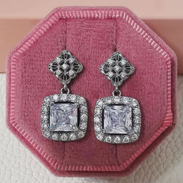 Luxury Designer Earrings Hollow out square Earring Flower Pattern Silver Plated Full Diamond Ear Studs Zircon Brass Earing Jewelry Accessory