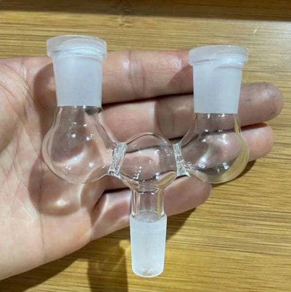 Shenzhuglass On one drop down adapter For Bong Hookahs One To Two Glass Dropdown Adapters double bowl 14mm 18mm male female Bongs Smoking
