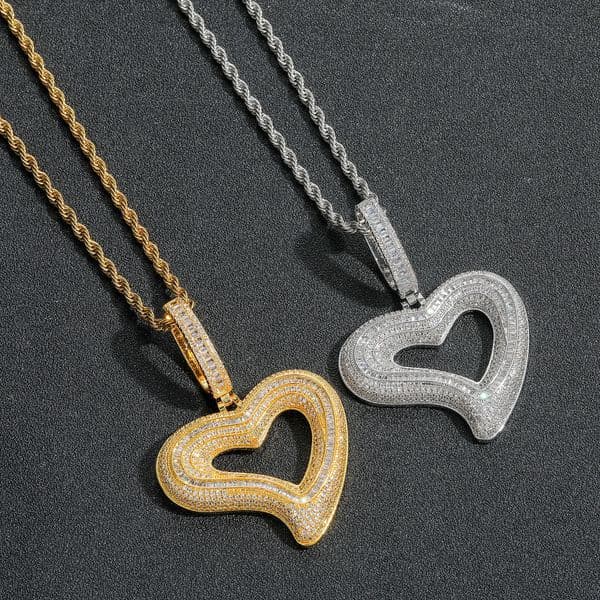 Pendant Necklaces Hip Hop Skew Heart Pendant Necklace TopBling 5A T Cubic Zircon Women Men Jewelry