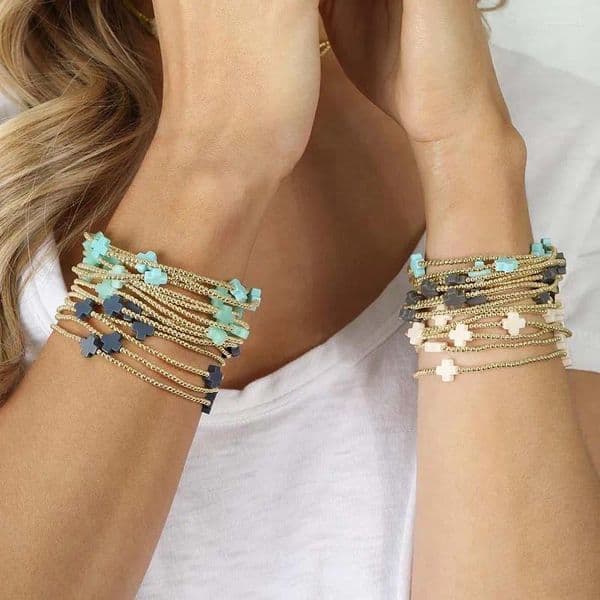 Strand Vlen Natural Stone Multi-color Cross Bracelet For Women Gold Plated 18 K Summer Bracelets Stackable Pulseras Boho Jewelry AA
