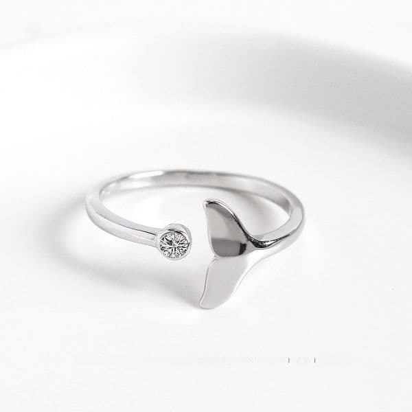 s925 Sterling Silver Ring Mermaid Tail Ring Korean INS Simple Women Dolphin Tail Silver Ring Fashion Jewelry