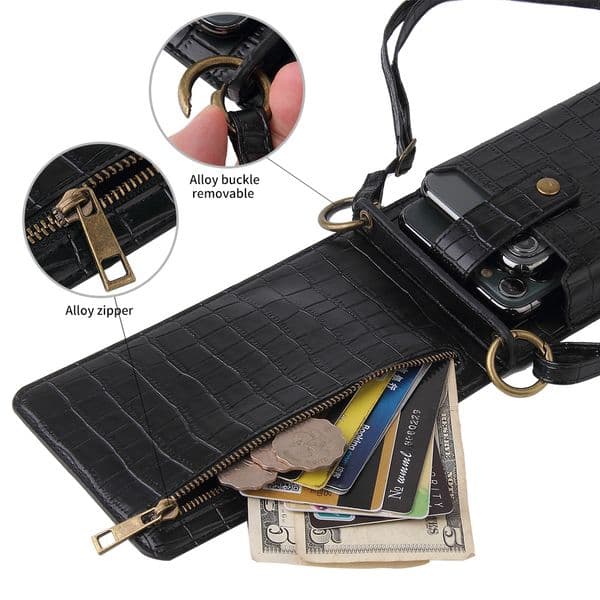 Women Zipper Retro Leather Crocodile Pattern Crossbody Phone Bag 2025 Female Messenger Shoulder Bag Wallet Card Bag for iPhone Huawei