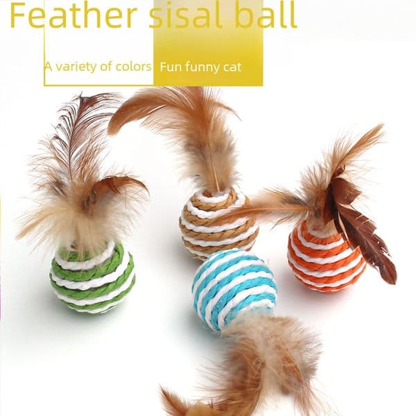 Cat Toy Ball Feather Sisal Ball Cat Toy Rustling Cat Ball Cat Self Hi Toy Rope Paper Ball