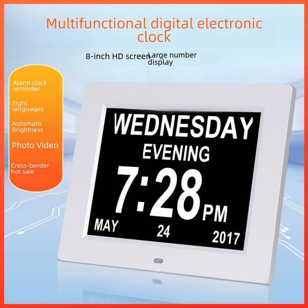 Cross-border hot sale 8 inch LED digital clock electronic desk calendar photo frame large font clock machine intelligent alarm clock for the elderly