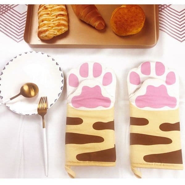 Cross-border Amazon cat claw heat insulation Gloves oven gloves microwave oven anti-scald pure cotton baking gloves factory wholesale