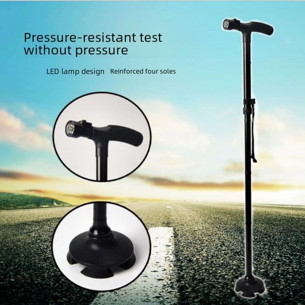 Led lamp for the elderly walking stick lamp non-slip foldable aluminum alloy four-legged walking stick for the elderly climbing and shrinking walking stick with lamp