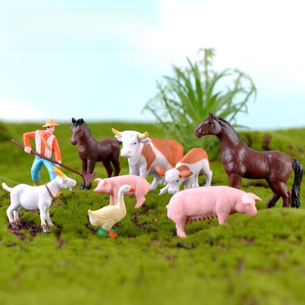 Farm PVC craft gift landscape DIY plastic animal ornaments farmer horse cow duck Pig Goat