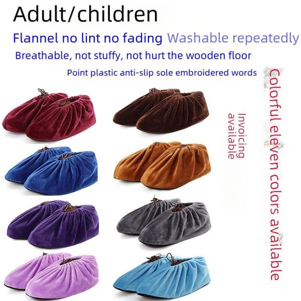 Indoor household soft non-slip bottom flannel shoe cover washable glass plank road data center Office shoe cover embroidered word