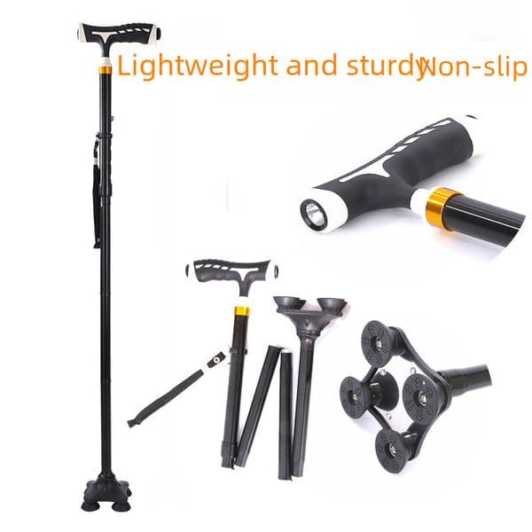 Cleye aluminum alloy folding light crutches for the elderly telescopic non-slip four-legged walking stick crutches factory direct sales