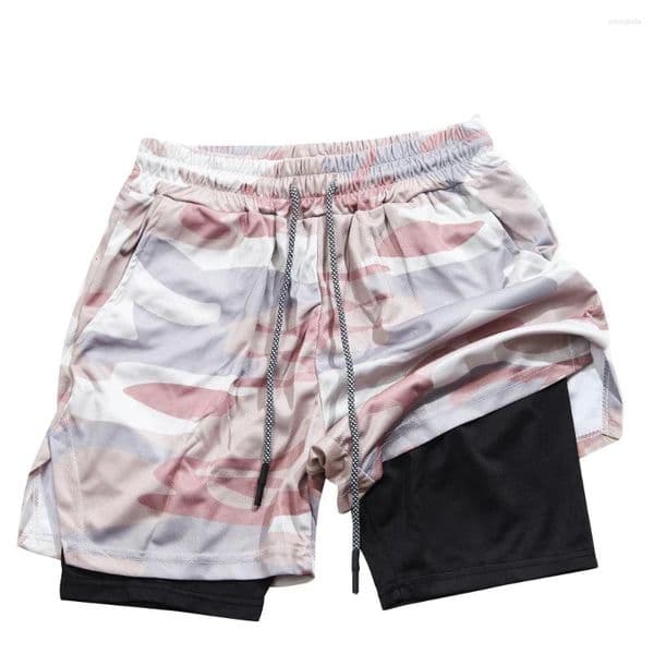 Men's Shorts And Women's Double-layer Fitness With Drawstring Mesh Lining Elastic Waist Breathable 2-in-1 Quick Drying