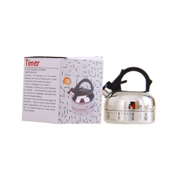 60 minutes silver small kettle shape mechanical timer alarm clock upper chain rotation timing reminder T401