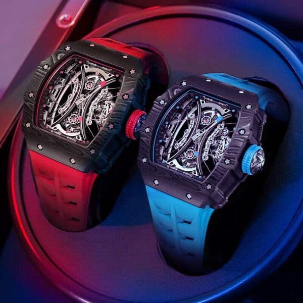 Fashion mechanical watch high quality japan movt sapphire crystal glass 3d dial skeleton mechanical automatic carbon fiber watch case for man