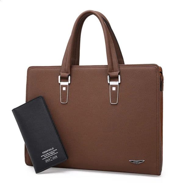 Mens PU Leather Briefcase Portable Business Bag Mens Office laptop Messenger Bag Leather tote bag 240723