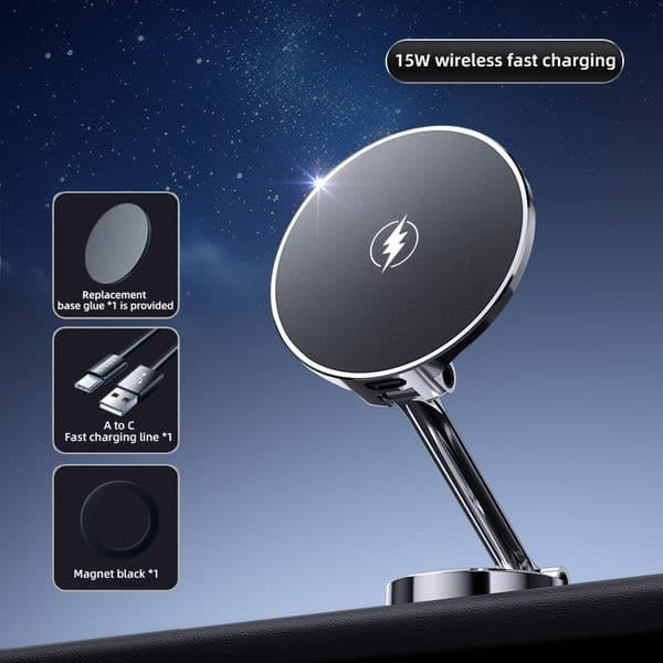 Car Phone Holder Portable Adjustable Mobile Phone Holder 360 degree Rotatable Stand with Magsafe Wireless Charging, Magnetic Car Mount for iPhone 16 15 14 13 12 Pro Max