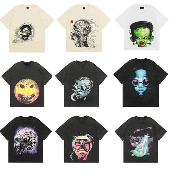 Designer Men T-shirt Graphic Tee Tshirt Demonic Clothes Vintage Washed Fabric Street Graffiti Earth Eurocode S-3XL