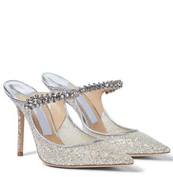 Rhinestone Mules Slides Sandals slippers block heels 9.5cm women's luxury designers Leather sole Fashion Bing Baily Wedding Dress Shoes factory footwear Size 35-43