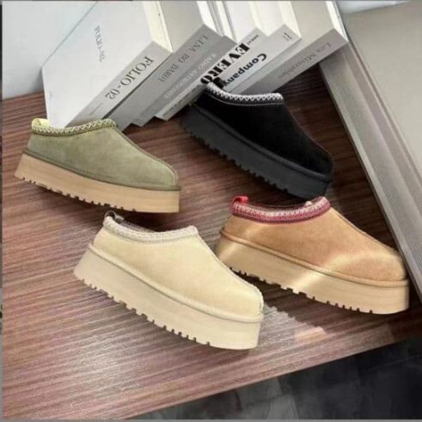 Size 35-45 Slippers Tazz Chestnut Fur Slides Sheepskin Shearling Ultra Platform Boot Winter Mules Women Men Slip-on Shoes Suede Upper Wool Fallh