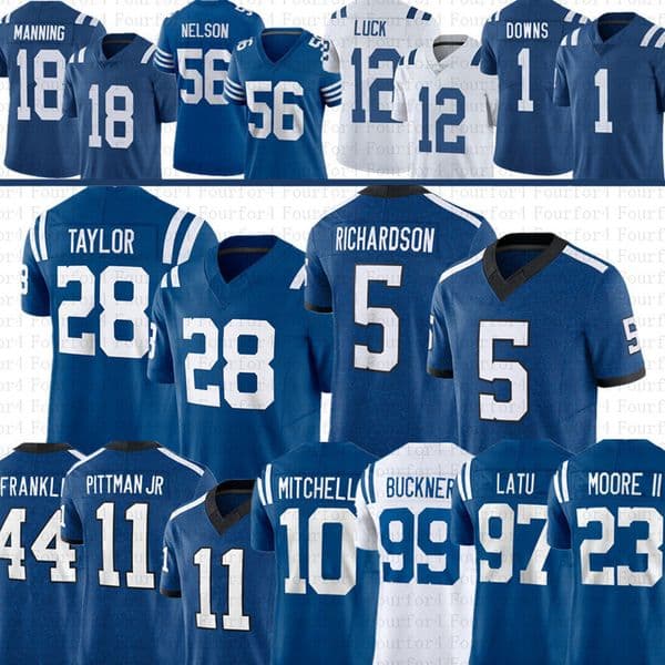Adonai Mitchell 5 Anthony Richardson Football Jersey Jonathan Taylor Joe Flacco Josh Downs Quenton Nelson Michael Pittman Jr DeForest Buckner Laiatu Latu Franklin