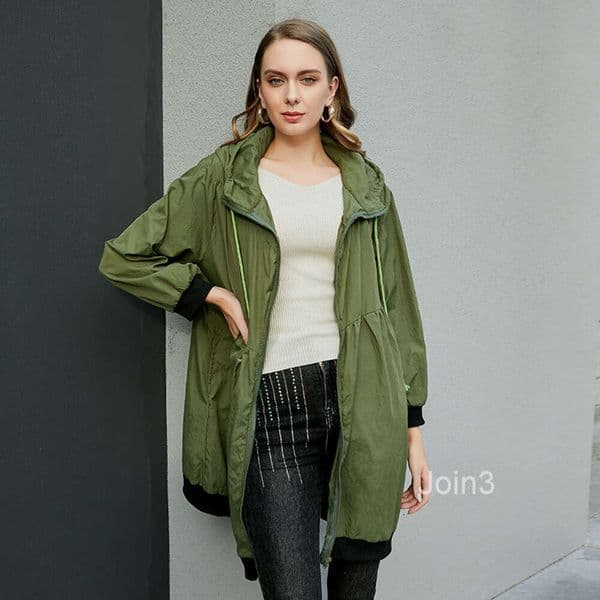 Wind cardigan large size fat mm womens windbreaker solid color hooded loose coat 200 kg can be worn